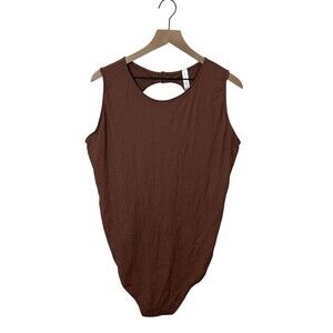 Cacique Bodysuit Mauve Brown Ribbed Sleeveless Scoop Neck Open Back Size 30/32